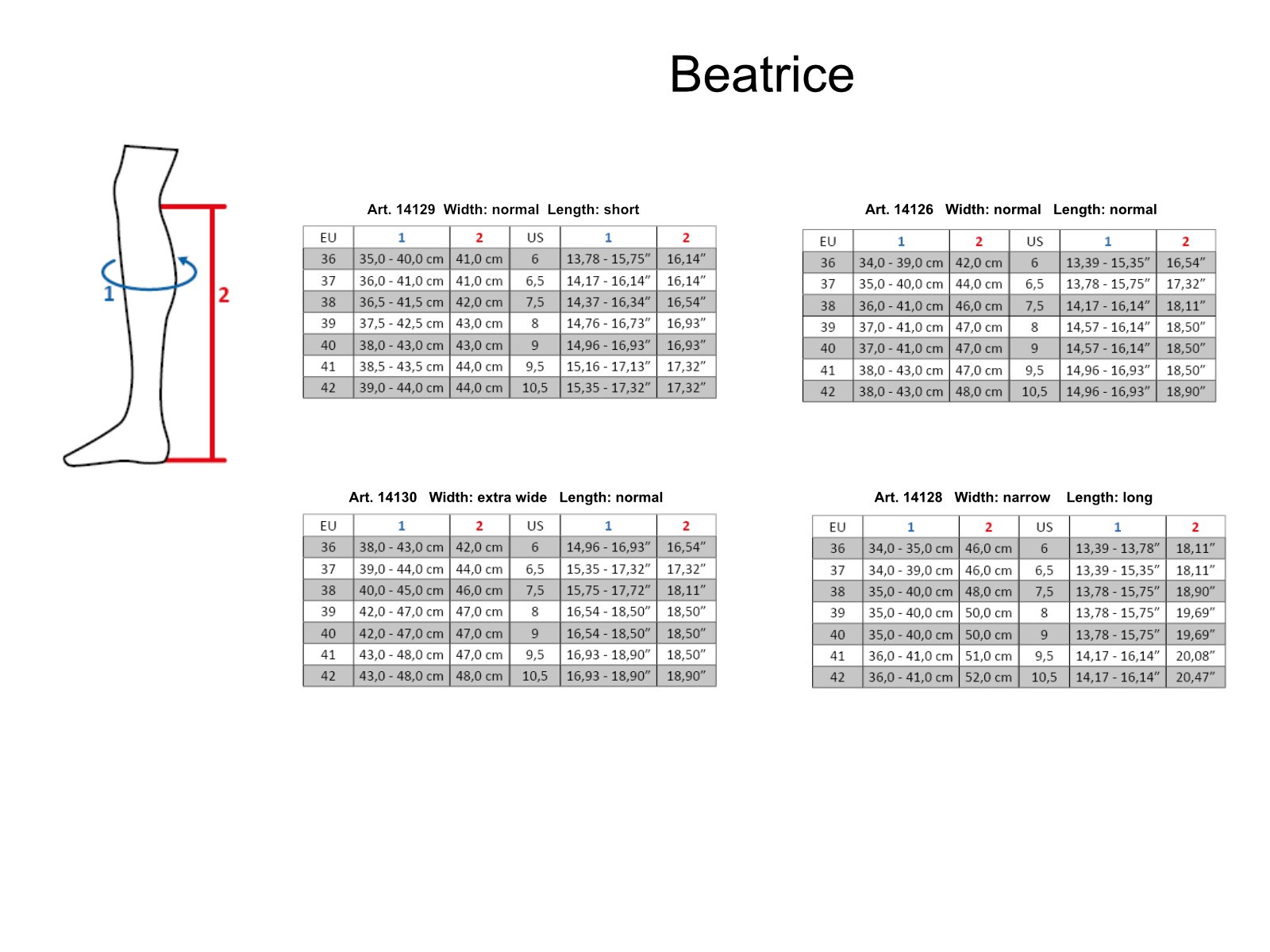 Beatrice size chart