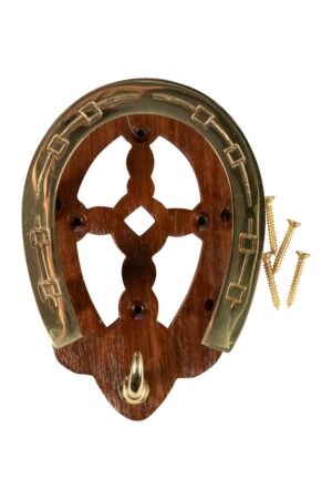 Trensenhalter -Hufeisen- aus Holz und Messing