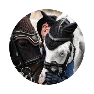 Mara with successful pony Cookie (right) and young hopeful Carry (left).