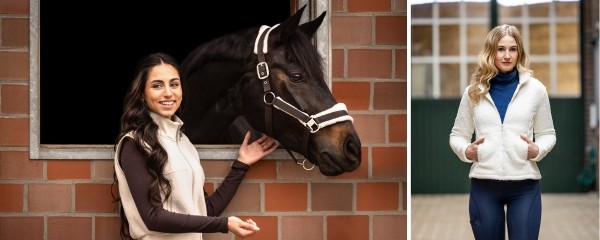 A collage of riders, dogs, hobby horses and riding articles